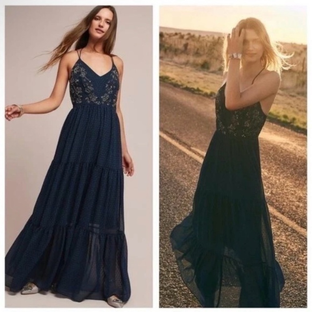 Anthropologie Ranna Gill Lucinda Swiss Dot Strappy Flowy Beaded Maxi Dress Si
 4
